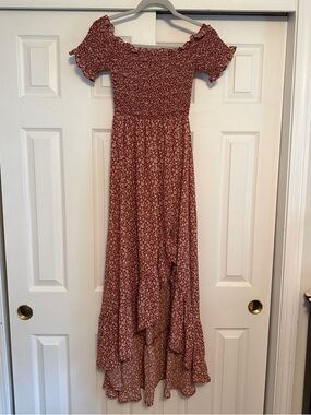 Francesca's Collections Rust Floral High-Low Maxi Dress